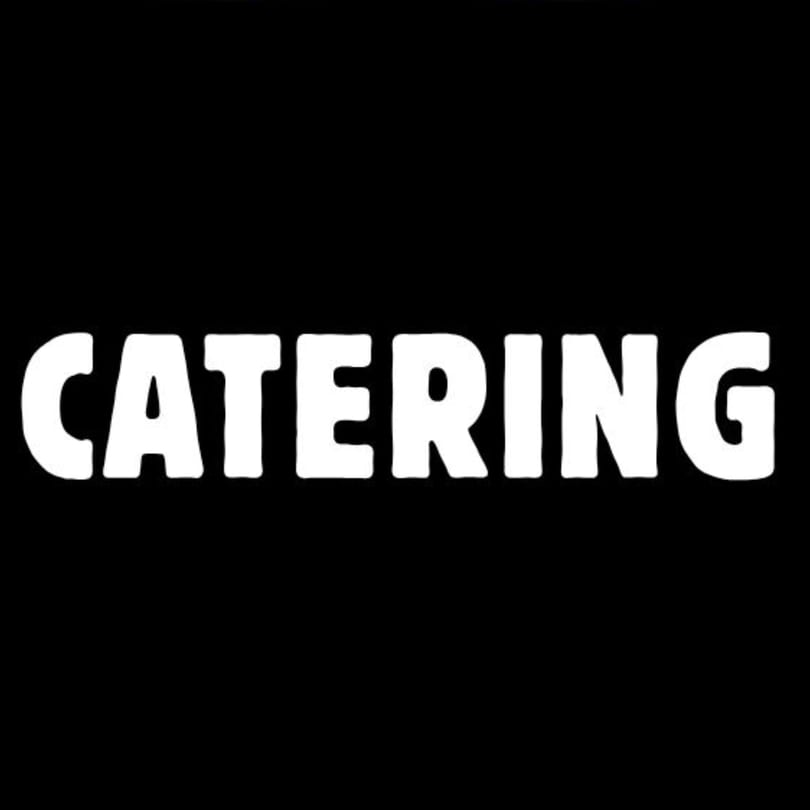 White bold text spelling "CATERING" on a plain black background.